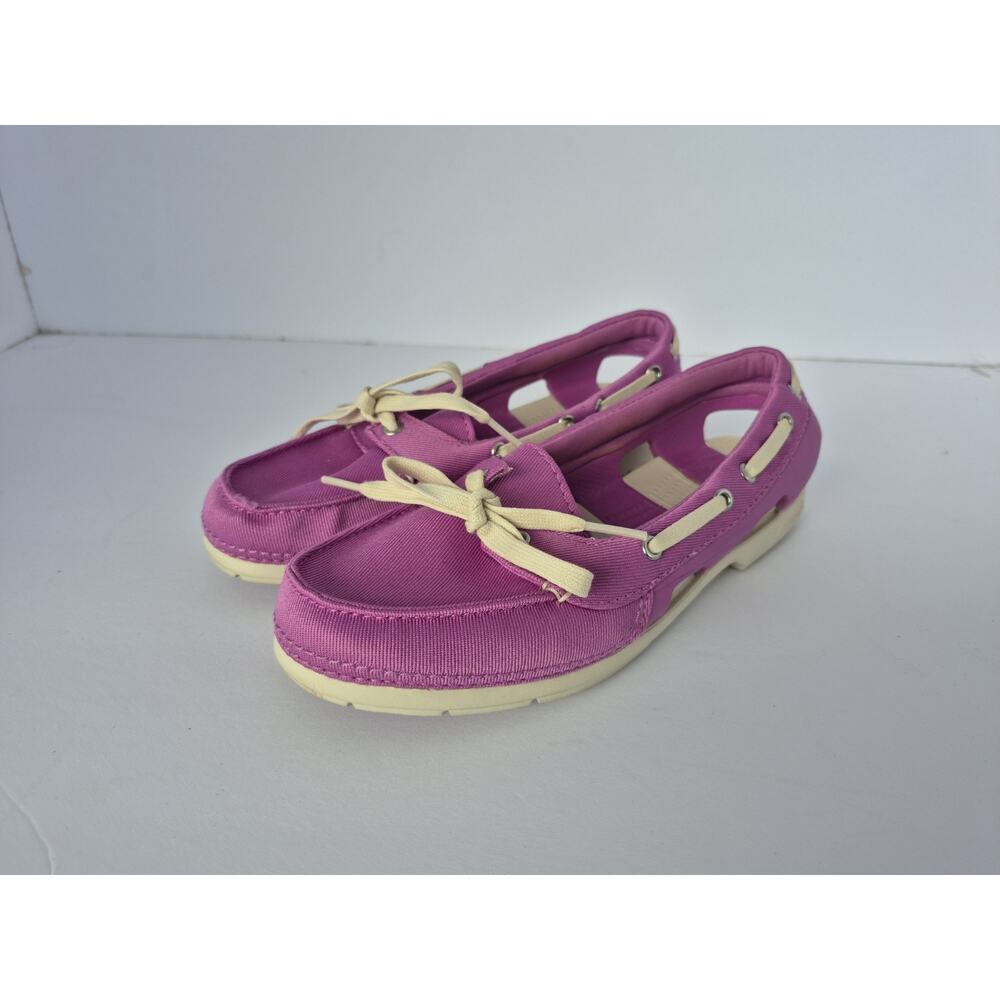 Crocs Women’s Pink Canvas Boat Shoes Loafers Slip On Casual Size W7